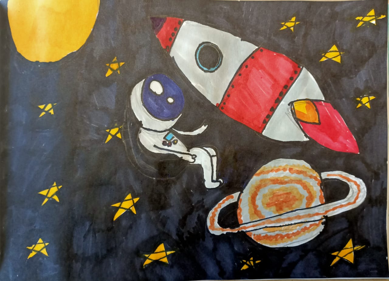 Рисунок на День Космонавтики мелками и красками